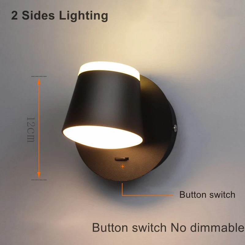 Nordic Indoor LED Wall Lamp with Switch 350 Degrees Rotatable Single Head Bedside Reading Light Hotel Bedroom Sconce Lighting