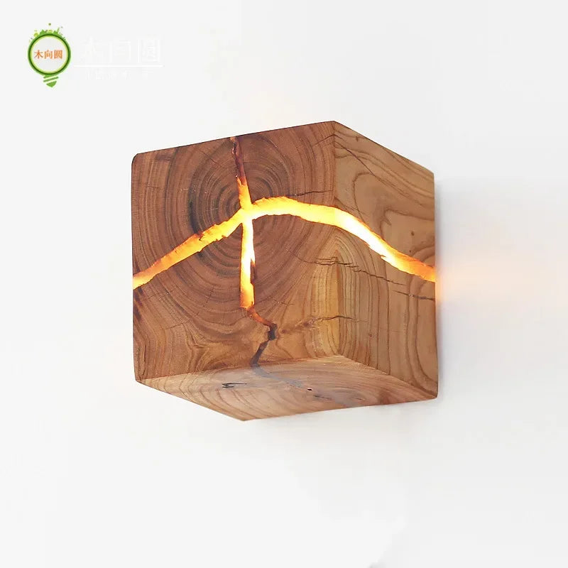 Durable Creative Corridor Light Square Nordic Solid Wood Wall Bedside Lamp