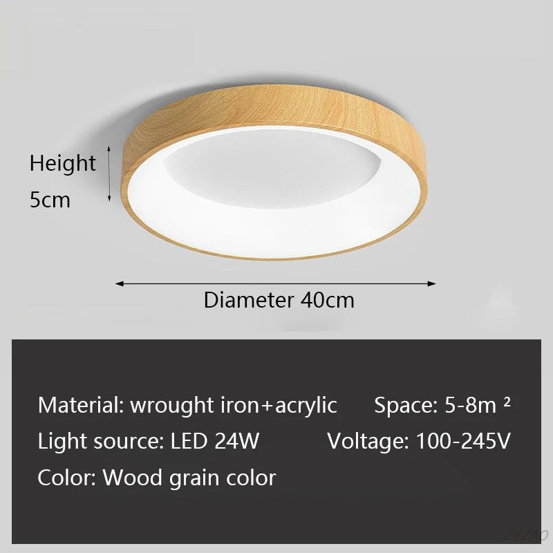 Moderm Wood Grain LED Ceiling Light Nordic Iron Ultra-Thin round Lamp 30/40/50M for Living Room Bedroom Study Home Decorat Lamp