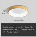 Moderm Wood Grain LED Ceiling Light Nordic Iron Ultra-Thin round Lamp 30/40/50M for Living Room Bedroom Study Home Decorat Lamp
