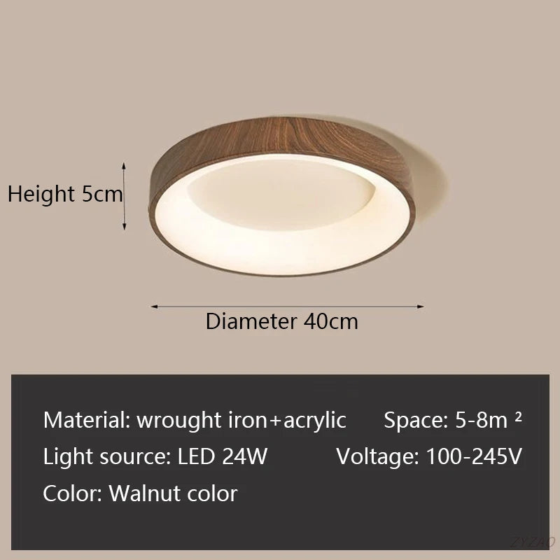 Moderm Wood Grain LED Ceiling Light Nordic Iron Ultra-Thin round Lamp 30/40/50M for Living Room Bedroom Study Home Decorat Lamp