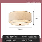 American Style Retro Fabric Ceiling Light Living Room Dining Room Bedroom Corridor Ceiling Light Decoration Home LED Lighting