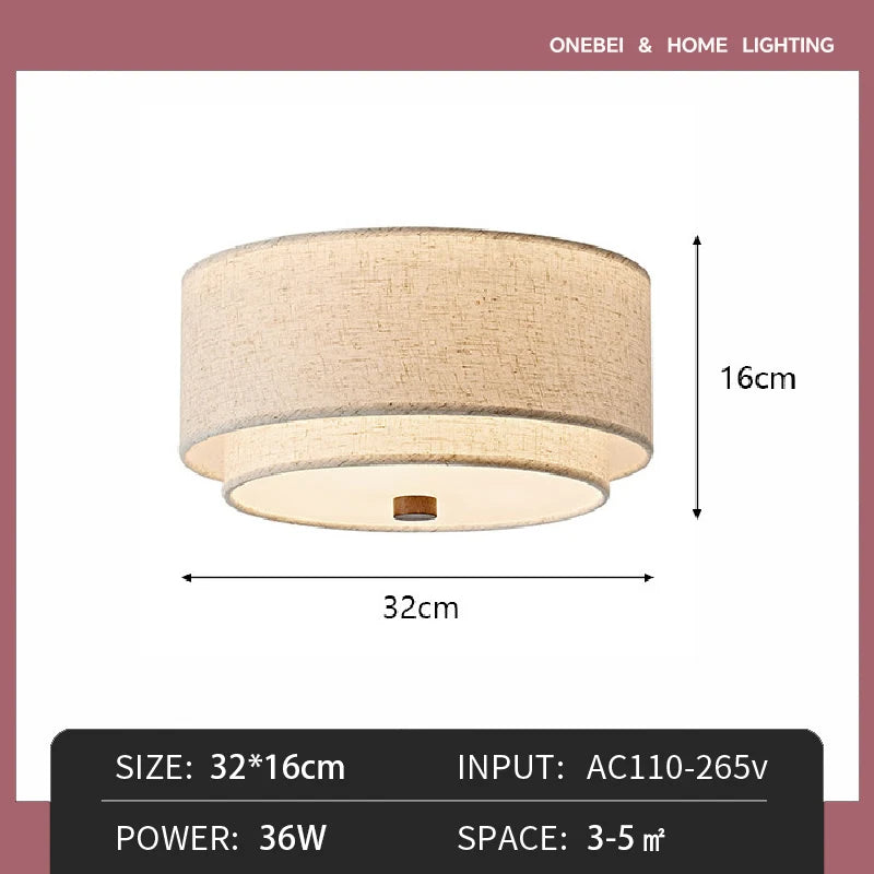 American Style Retro Fabric Ceiling Light Living Room Dining Room Bedroom Corridor Ceiling Light Decoration Home LED Lighting