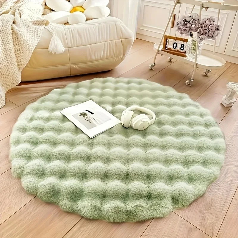 Plush and Soft Faux Rabbit round Rug Made from Upgraded Materials and Machine Washable Features a Modern Minimalist Design