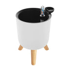 Minimalist Indoor Plant Pot Self Watering Plastic Planter with Wooden Legs Modern round Container for Home Decor