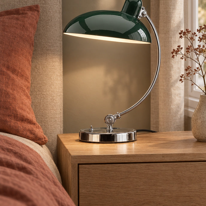 Justerbar bordslampa i färg – Bordsro – grön / tre ljustoner / EU-kontakt – produktfokuserad miljöbild