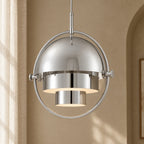 Pendellampa med formbar metallskärm – Forma – silverfärgad / Ø 38 cm / varmvitt – produktfokuserad miljöbild