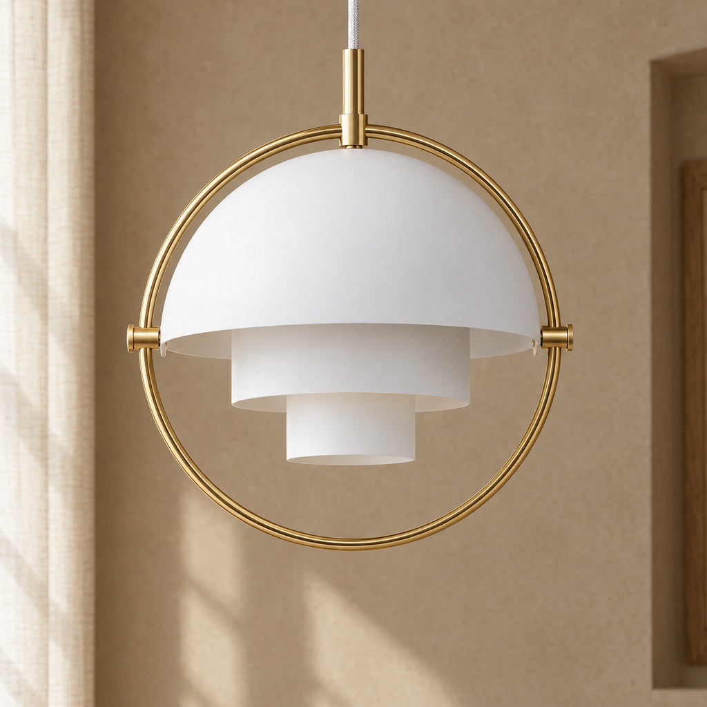 Pendellampa med formbar metallskärm – Forma – vit / Ø 38 cm / varmvitt – produktfokuserad miljöbild