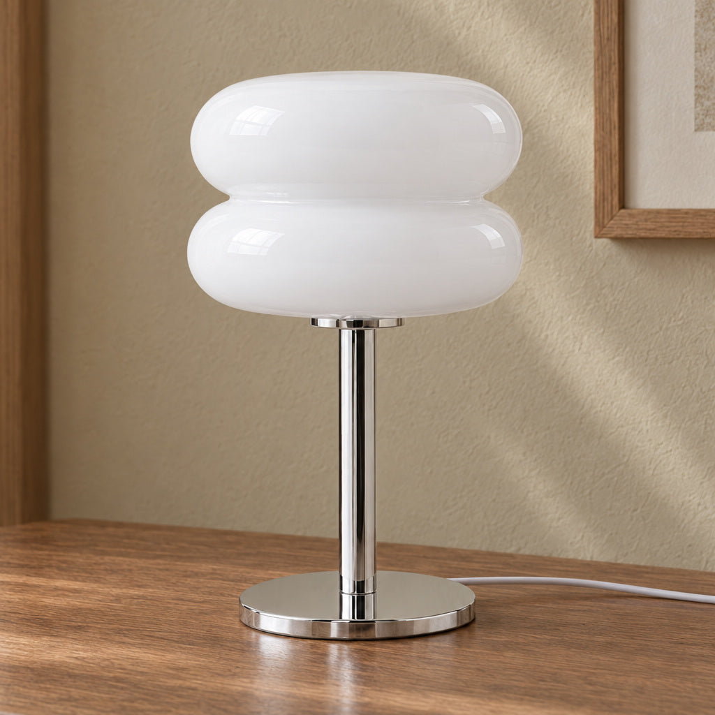 Bordslampa i glas med USB – Cremia – Usb / vit A – produktfokuserad miljöbild
