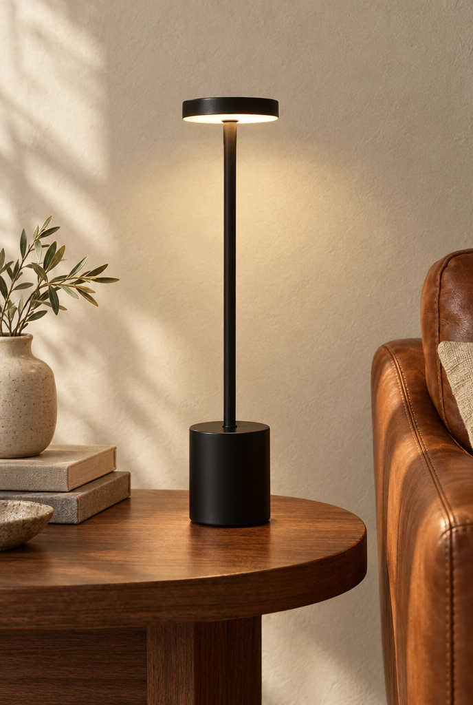 Uppladdningsbar bordslampa med rund skärm