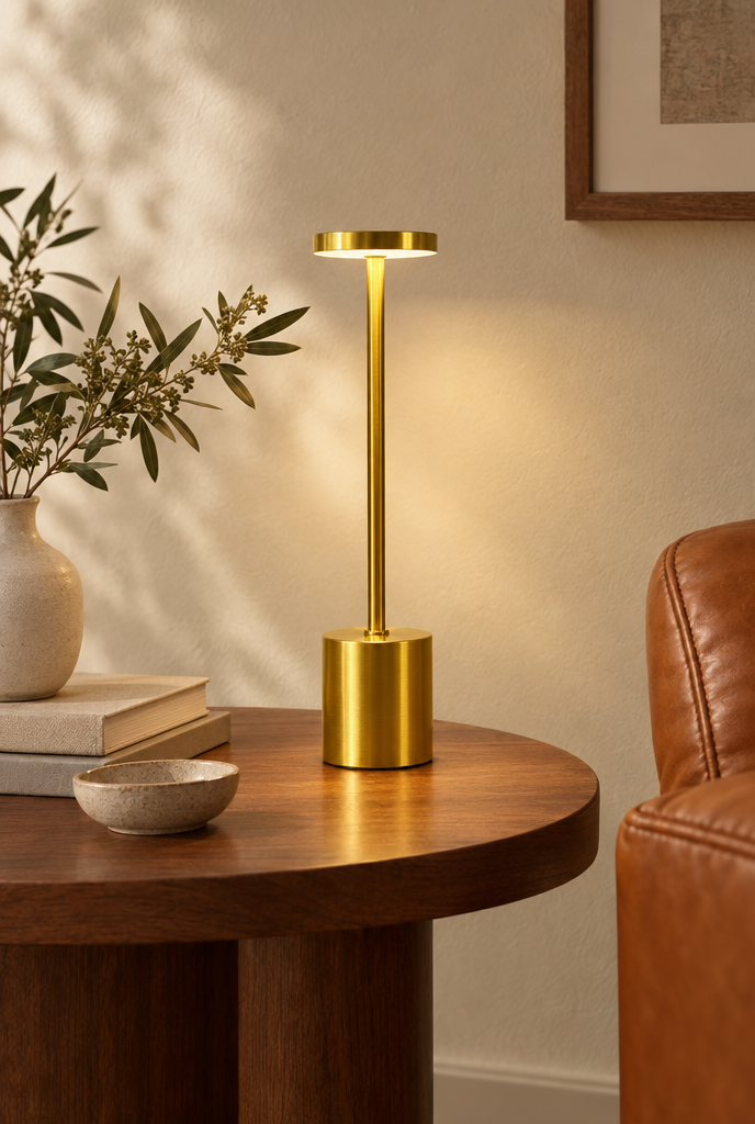 Uppladdningsbar bordslampa med rund skärm
