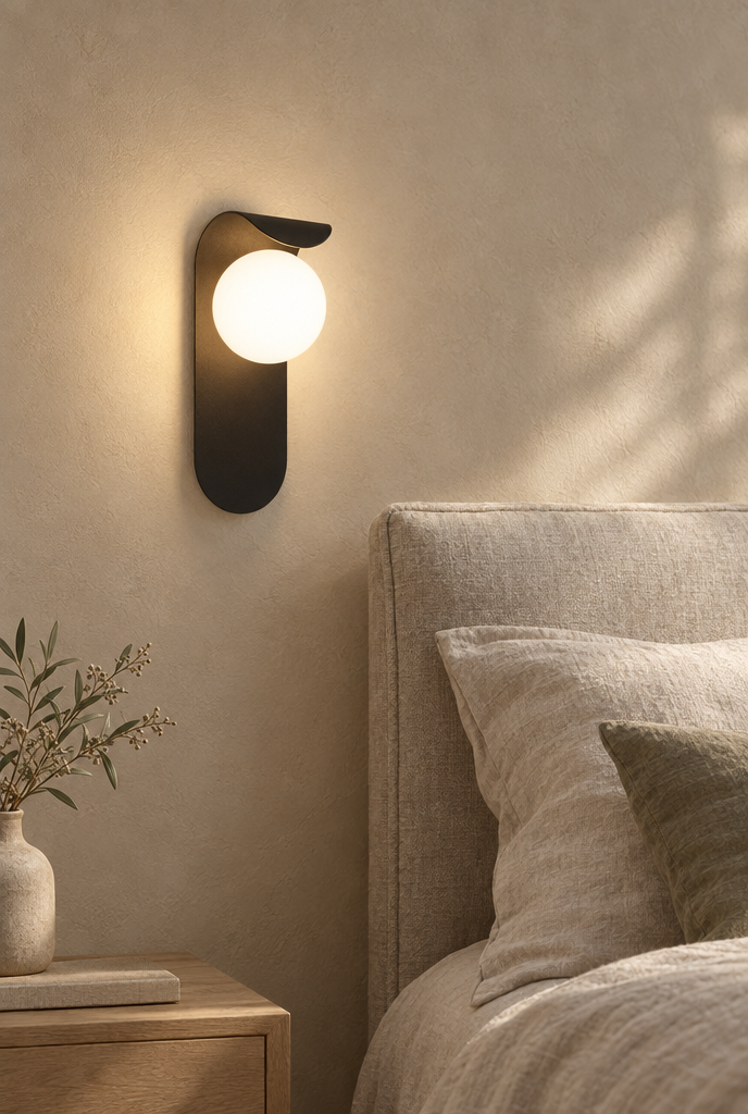 Vägglampa med rund opalvit skärm