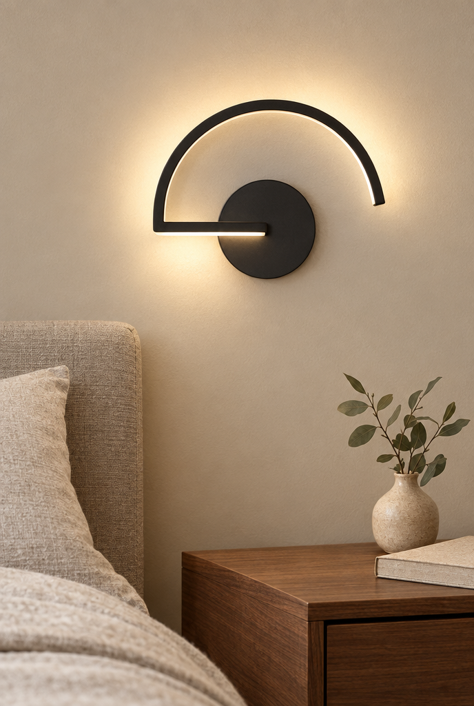 Svart bågformad LED-vägglampa