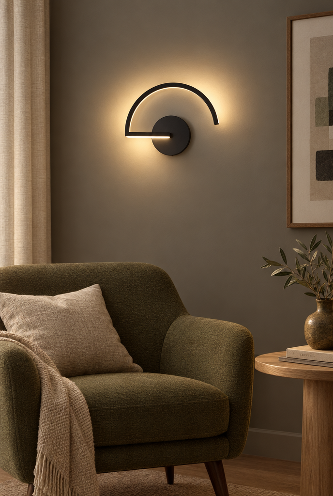 Svart bågformad LED-vägglampa