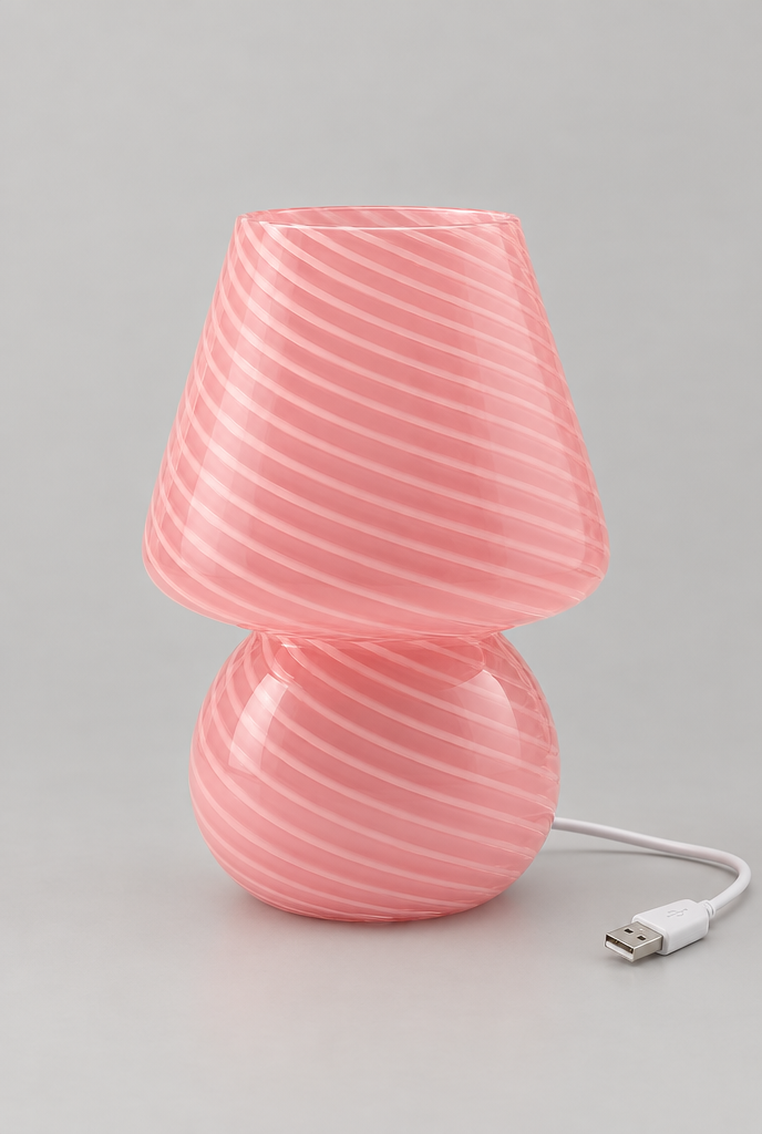 Liten glasbordslampa med spiralstruktur