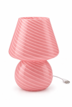 Liten glasbordslampa med spiralstruktur – vit bakgrund