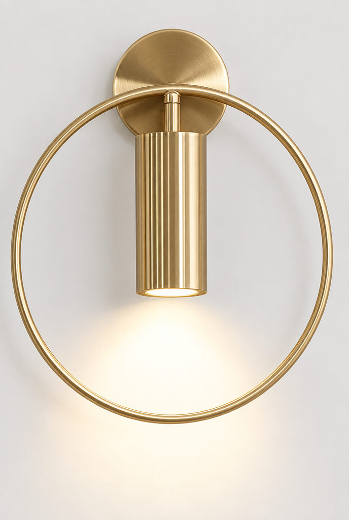 Vägglampa med metallring och nedåtriktat ljus