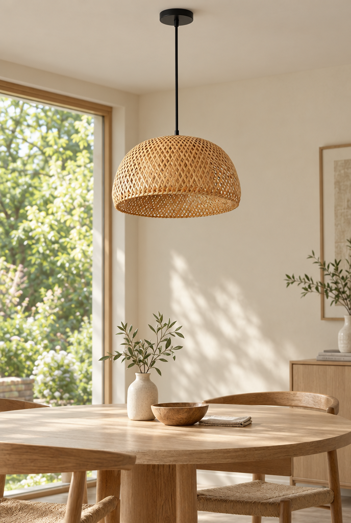 Flätad pendellampa i bambu, 30 cm