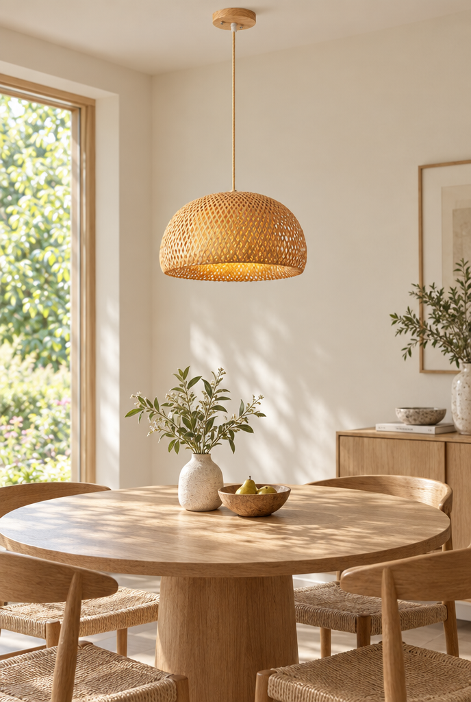 Flätad pendellampa i bambu, 30 cm