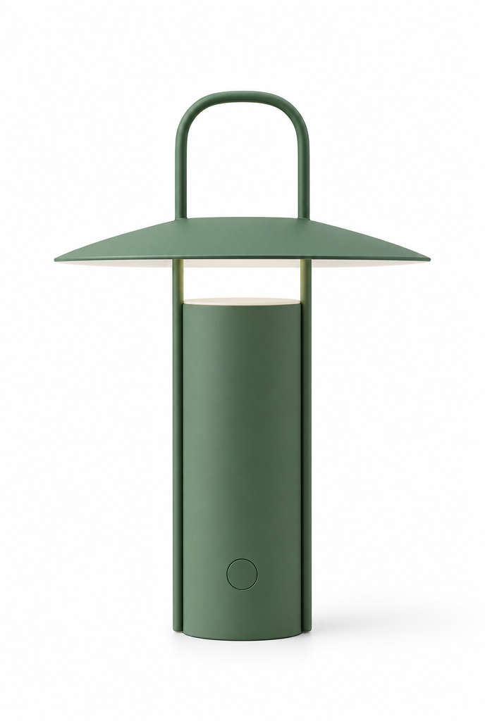 Bärbar bordslampa med handtag – vit bakgrund