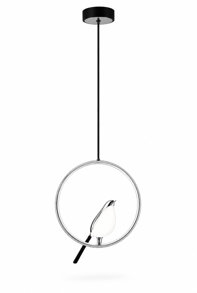 Hemton – pendellampa med fågelmotiv – vit bakgrund