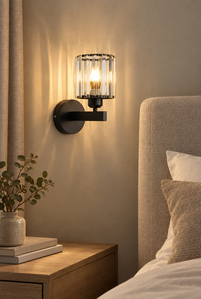 Vägglampa med cylindrisk kristallskärm