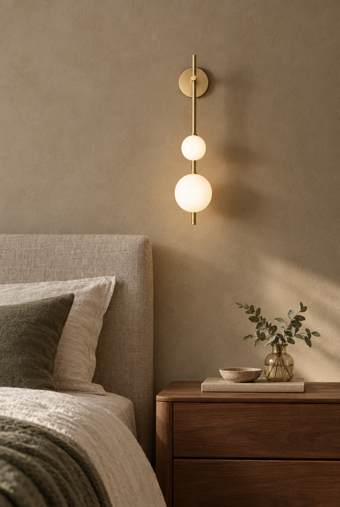 Vertikal vägglampa med opalvita glober