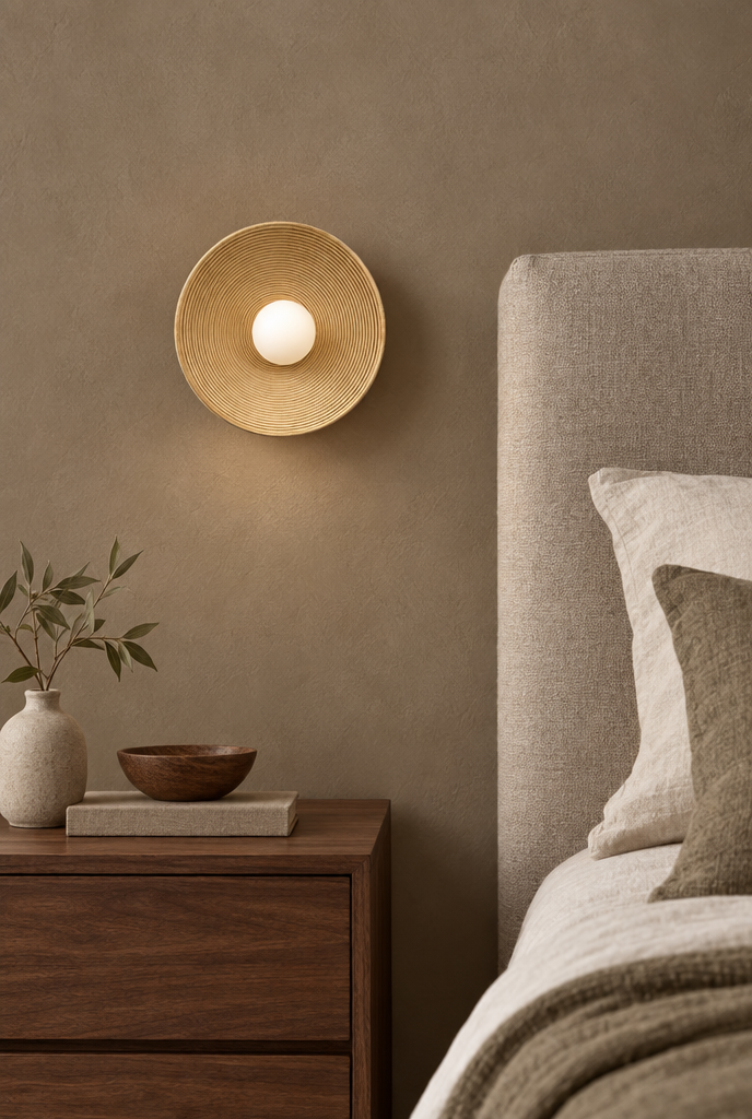 Rund vägglampa med skulptural skärm