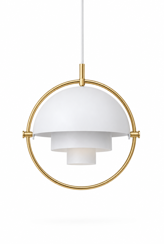 Hemton – pendellampa med vridbar kupol och ring – vit bakgrund