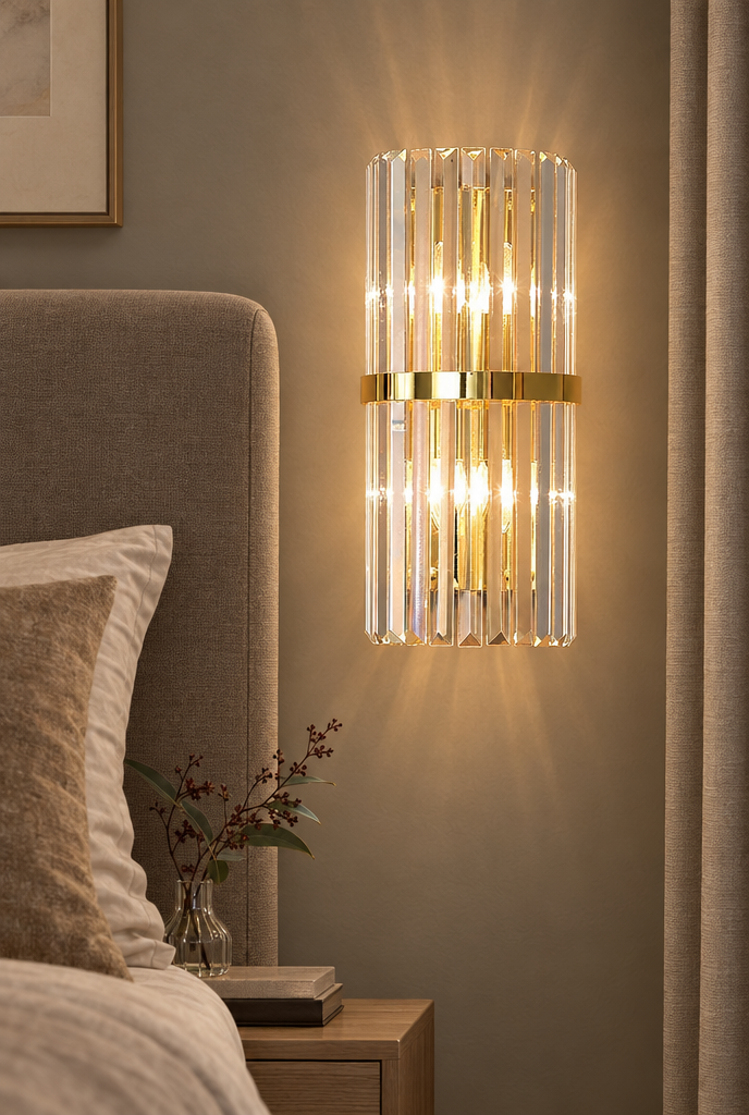 Vägglampa med vertikala kristallstavar