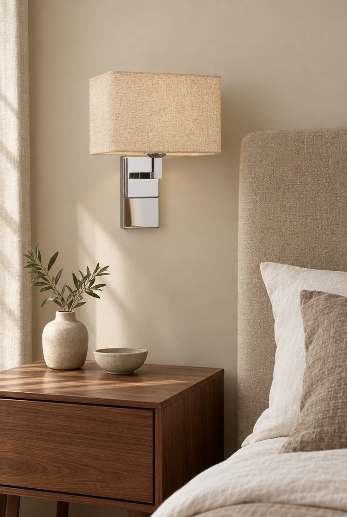 Vägglampa med rektangulär textilskärm