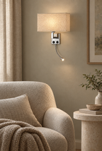 Vägglampa med rektangulär textilskärm