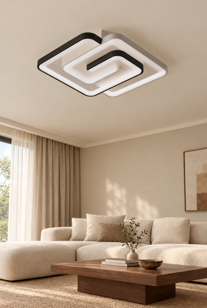 Takplafond med svartvit LED-spiral