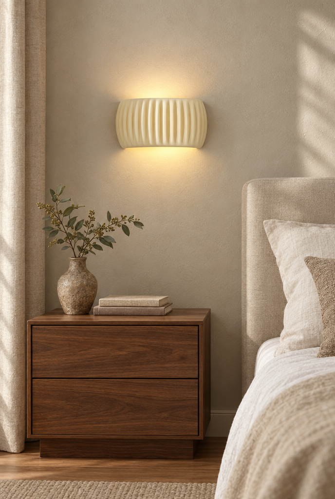 Vägglampa med räfflad skärm i resin