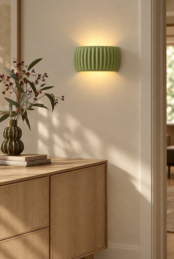 Vägglampa med räfflad skärm i resin