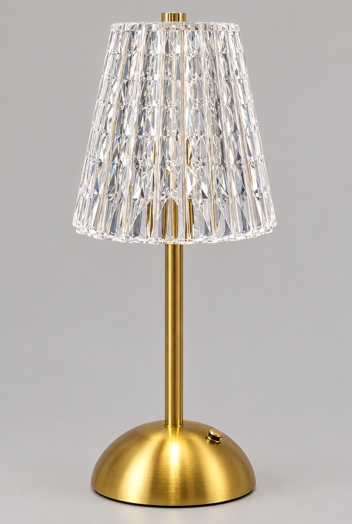 Uppladdningsbar bordslampa med guldfärgad fot