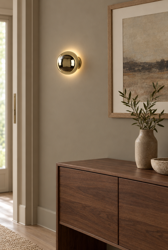 Rund vägglampa med blank kupol
