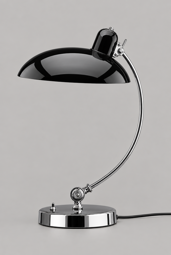 Hemton – Bauhaus bordslampa med välvd kromarm