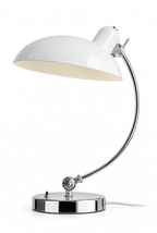 Hemton – Bauhaus bordslampa med välvd kromarm – vit bakgrund