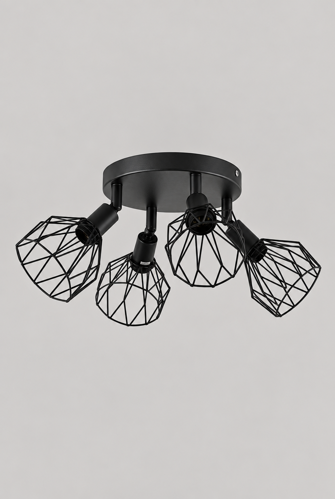 Svart taklampa med metallskärmar