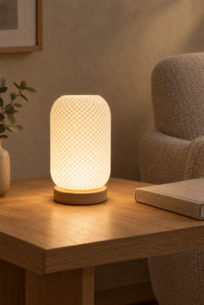USB-bordslampa med strukturerad vit skärm