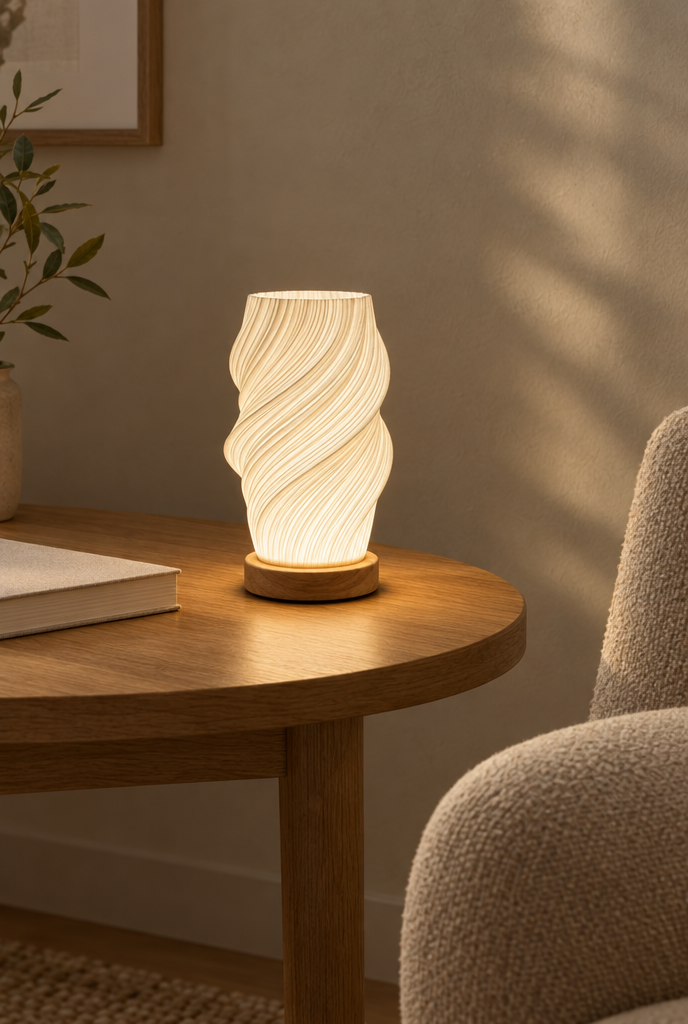 USB-bordslampa med strukturerad vit skärm