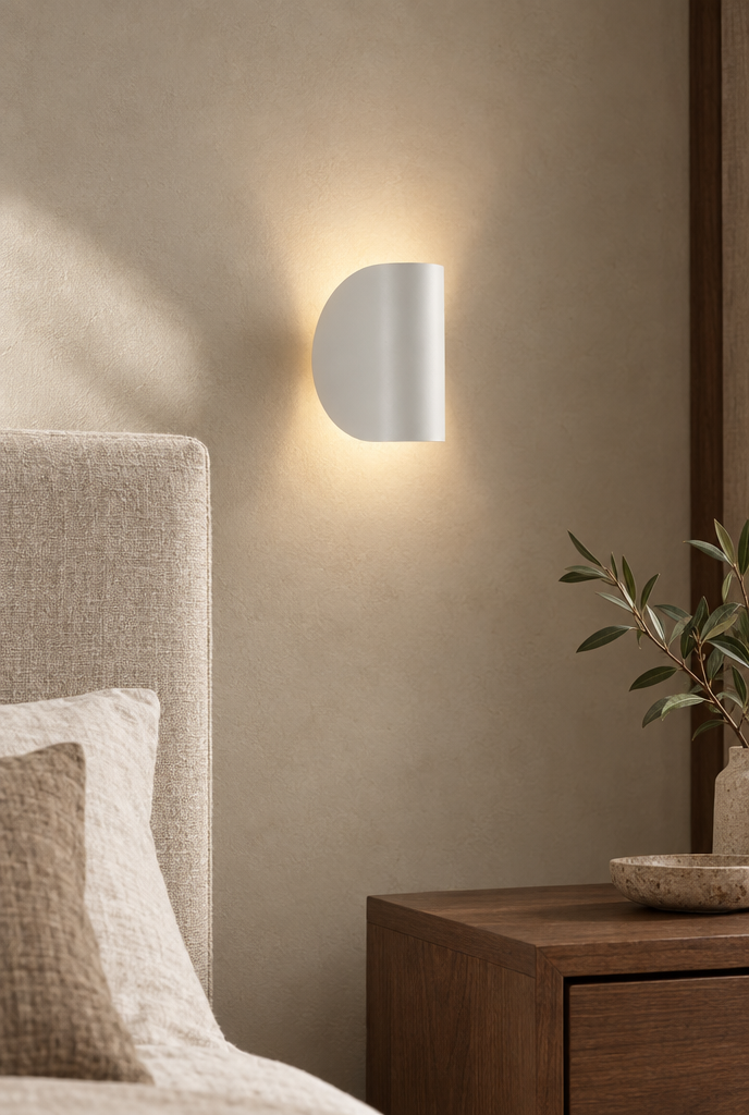 Vit vägglampa med böjd skärm